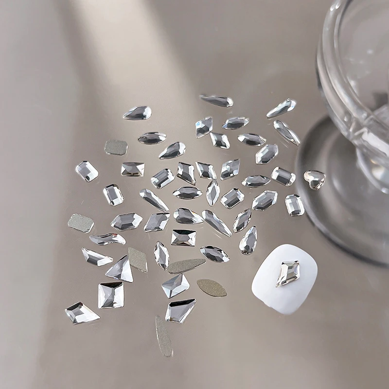 50Pcs Flat Bottom Special-Shaped Diamond White Crystal Rhinestone 3D Manicure Nail Art Decoration Charms Jewelry Glass Stone