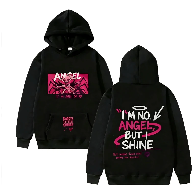 لطيف منفعل المتضخم الملاك الغبار هوديي هازبين فندق الجرافيك أنيمي البلوفرات الصوف الدافئة Demoncore الشارع الشهير Y2k الرجال الملابس #1