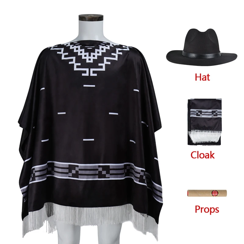 الأحمر الميت الفداء تأثيري كلينت ايستوود المعطف كاوبوي سيرابي ازتيك نمط الرجال الأسود مهدب شال كيب عباءة قبعة الدعائم مرحبا #1