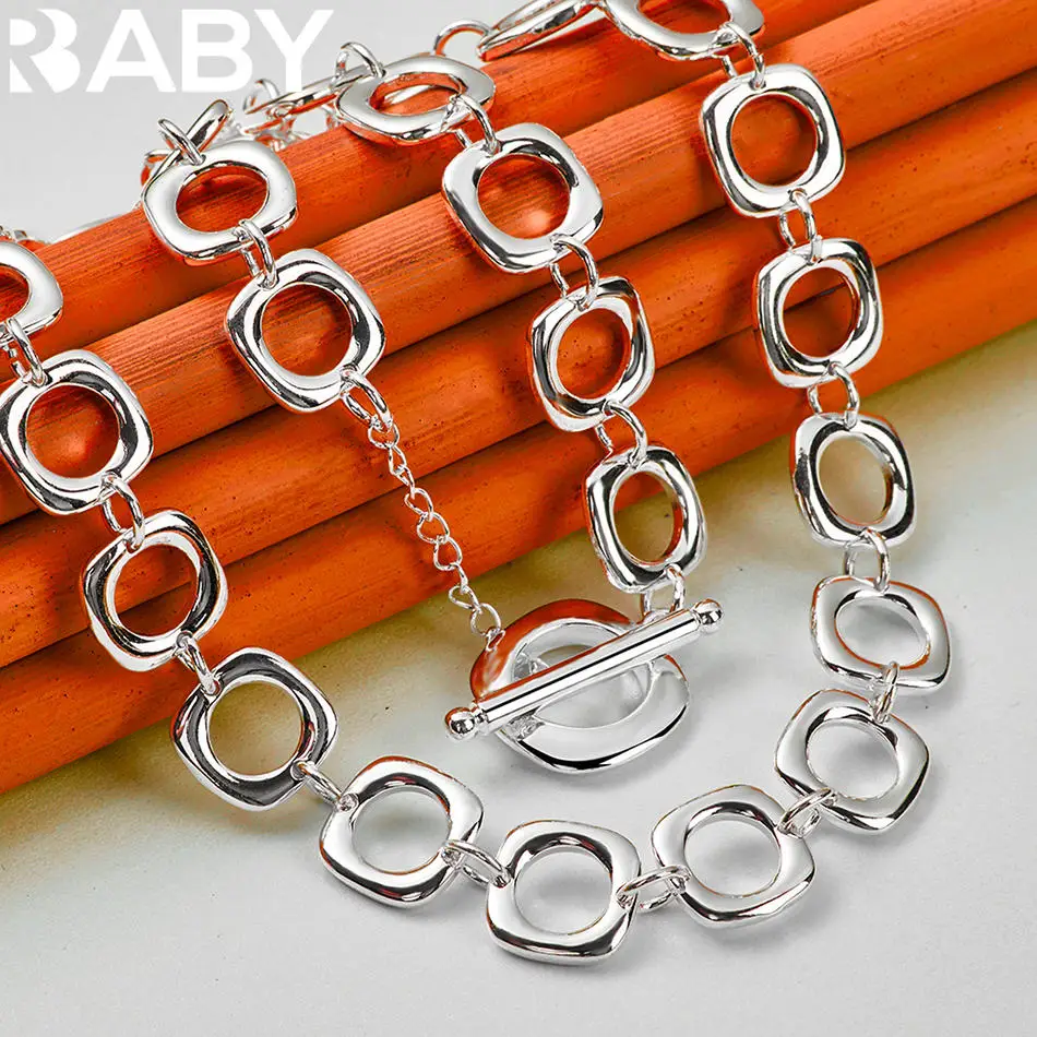 

URBABY 925 Sterling Silver 50cm Square Necklace For Women Anniversary Gift Popular Wild Fashion Romantic Jewelry