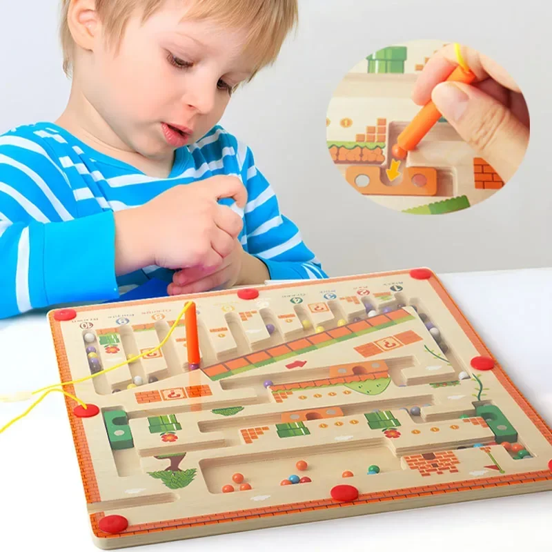 Madeira magnética cor e número labirinto labirinto, Montessori Educação Brinquedos, Combinando brinquedos para crianças, Presentes