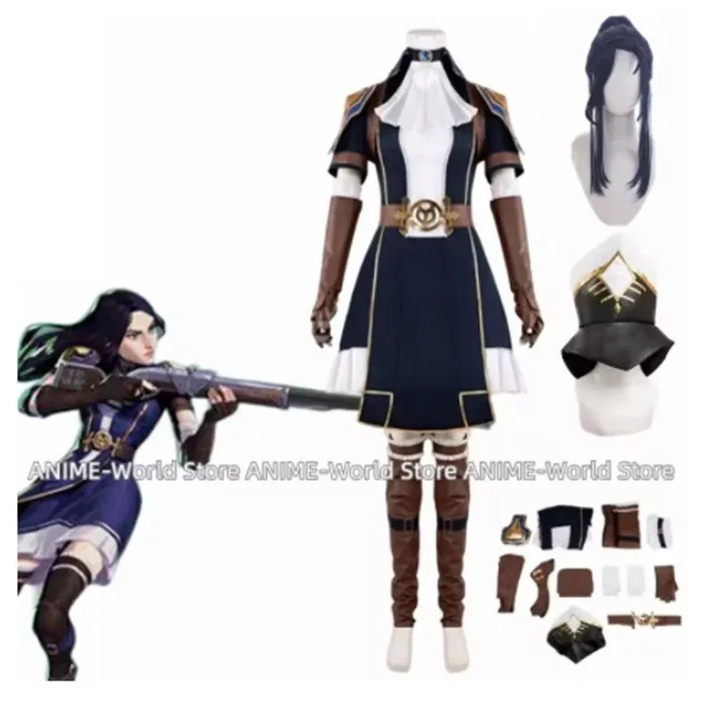 

Игра Arcane Кейтлин Косплей Костюм Шериф Пилтовера Кейтлин Косплей Костюм Униформа Платье Экипировка Аниме Arcane Парик