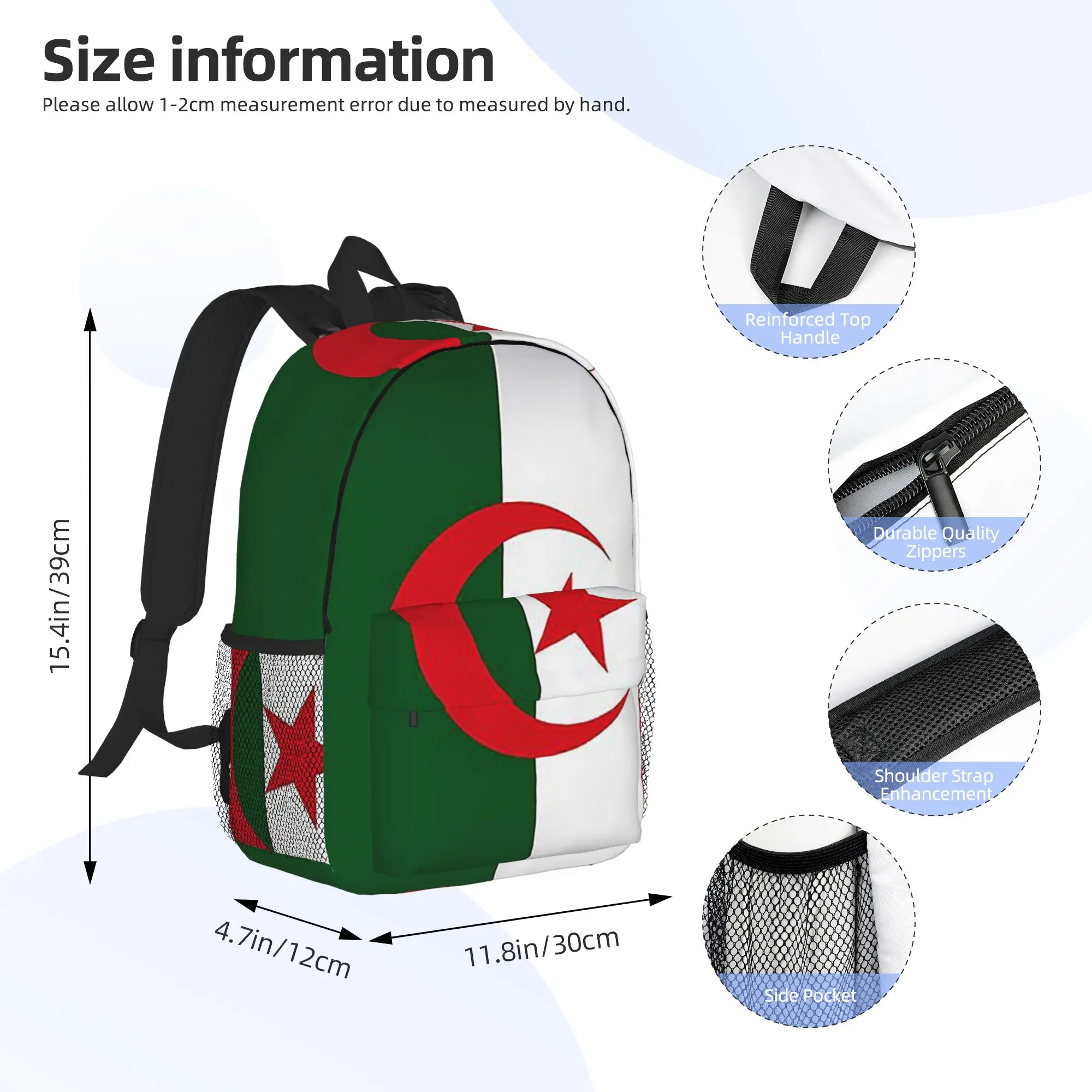 Algeria Official Flag of Algeria Backpack Hot Sale Daypack Large Capacity Boy Girl BookBag Shoulder Bag for Men Women School Bag