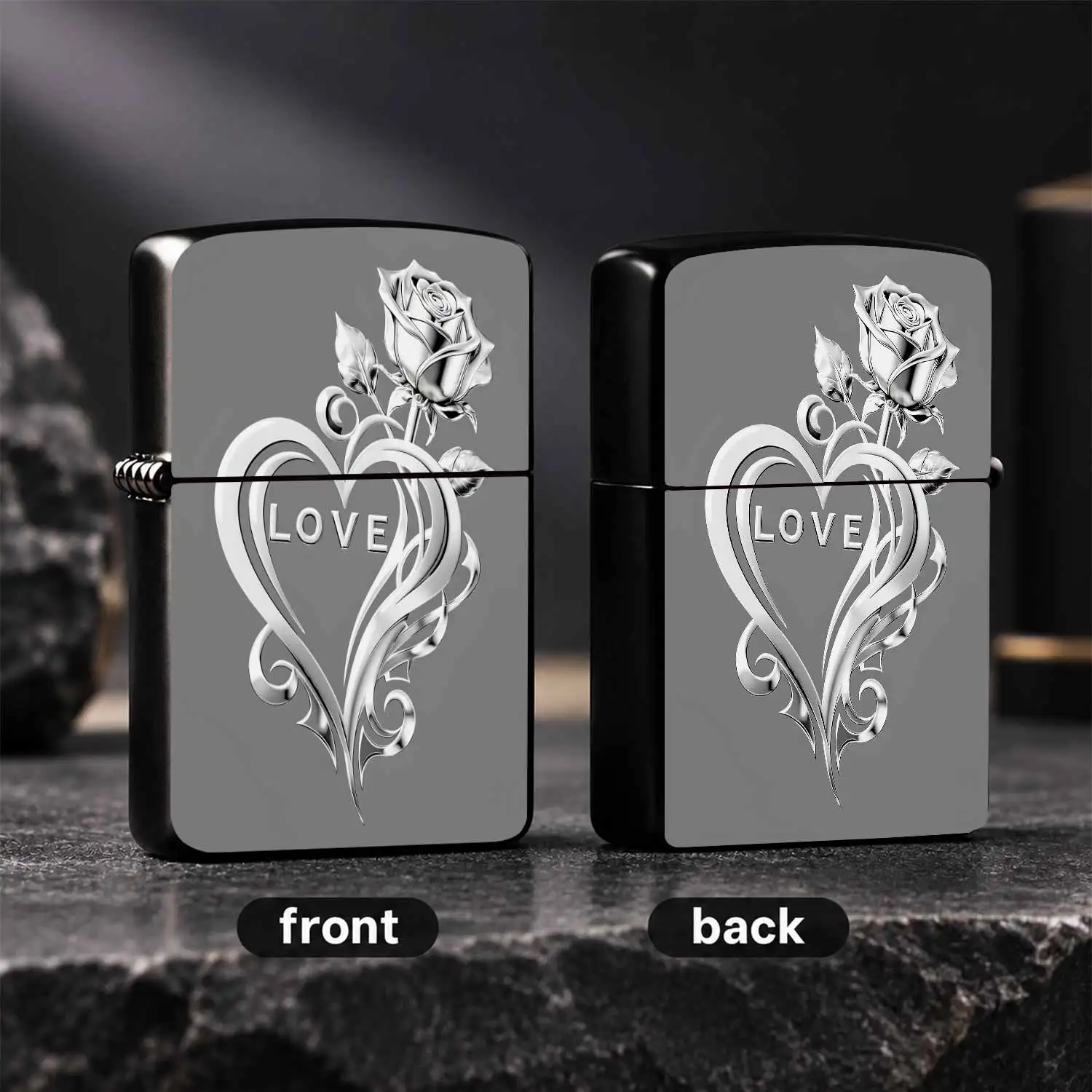 Stylish Silver Tone Heart Rose Love Pattern Lighter, Ideal For Daily Use, Dating, Gatherings And Various Occasions, Exquisite Romantic Gift For Loved Ones, Delicate Portable Accessory With Elegant Aesthetic, Perfect For A Humorous And Inter