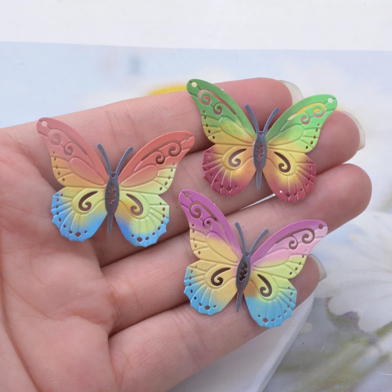 6 Stück/Set Edelstahl-Schmetterlings-Halskettenverbinder mit 4 Löchern, Schmetterlings-Druck-Anhänger, DIY-Schmuck, Ohrringe, Mädchen-Anhänger – Detail 3