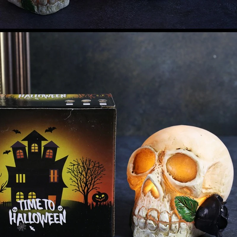 Halloween Lights Rose Skull Resin Lights Horror Themed Atmosphere Indoor and Outdoor Decoration Lawn Lights