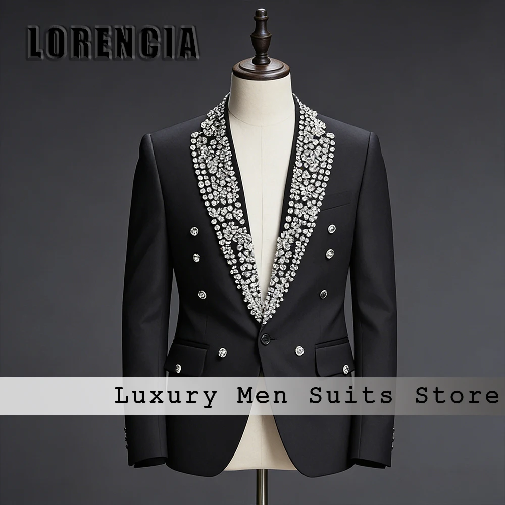 

Luxurious Rhinestone Suits for Male 2 Pieces Shawl Collar Evening Party Tuxedos Set 2025 Customized Blazer Pants disfraz hombre