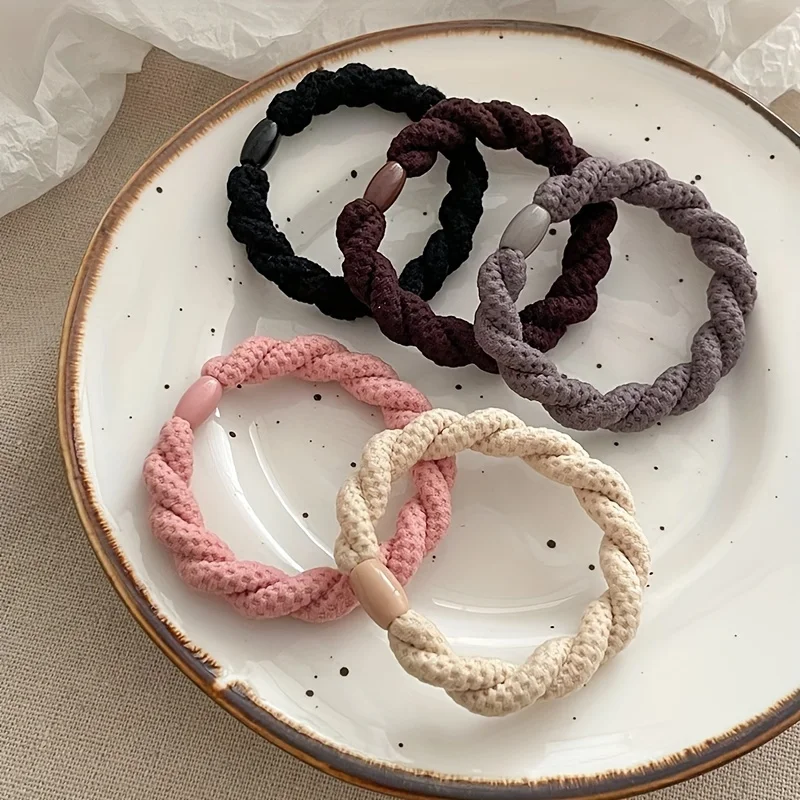 5pcs/set Twisted Hair Ties High Elasticity Durable Rubber Bands Basic Braided Twisted Ponytail Holder Women Hair Accessories