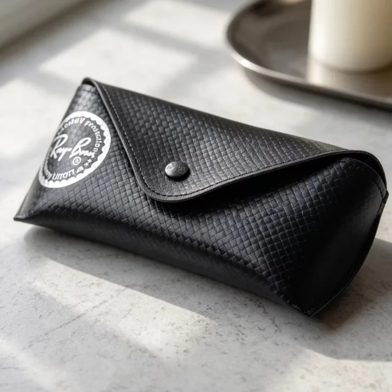 Ray-Ban Black PU Leather Sunglasses Case Portable Snap Pouch Anti-pressure Box Men Women Travel Eyewear Holder Festival Gifts
