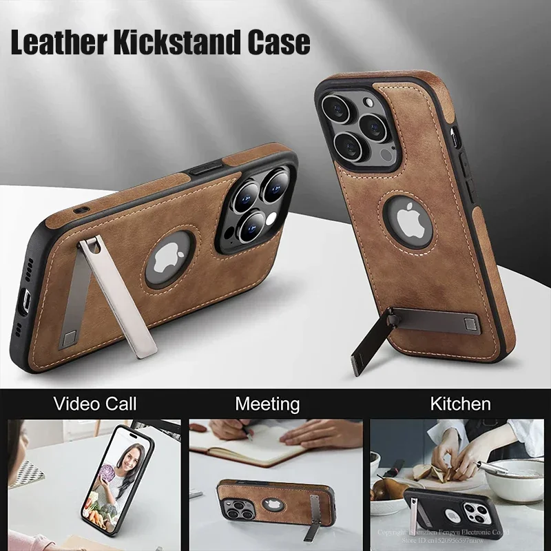 

Leather Kickstand Phone Cases for iPhone 15 13 Pro Max 14 Plus 12 11 Mobile Case Shockproof Flexible Soft Grip Luxury Back Cover