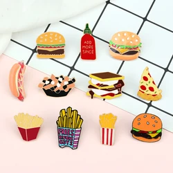 Cartoon Cute Foods Brooch French fries Hamburger Pizza Enamel Badge Sandwich Salad Hot Dog Bag Lapel Pin Jewelry Gift for Friend