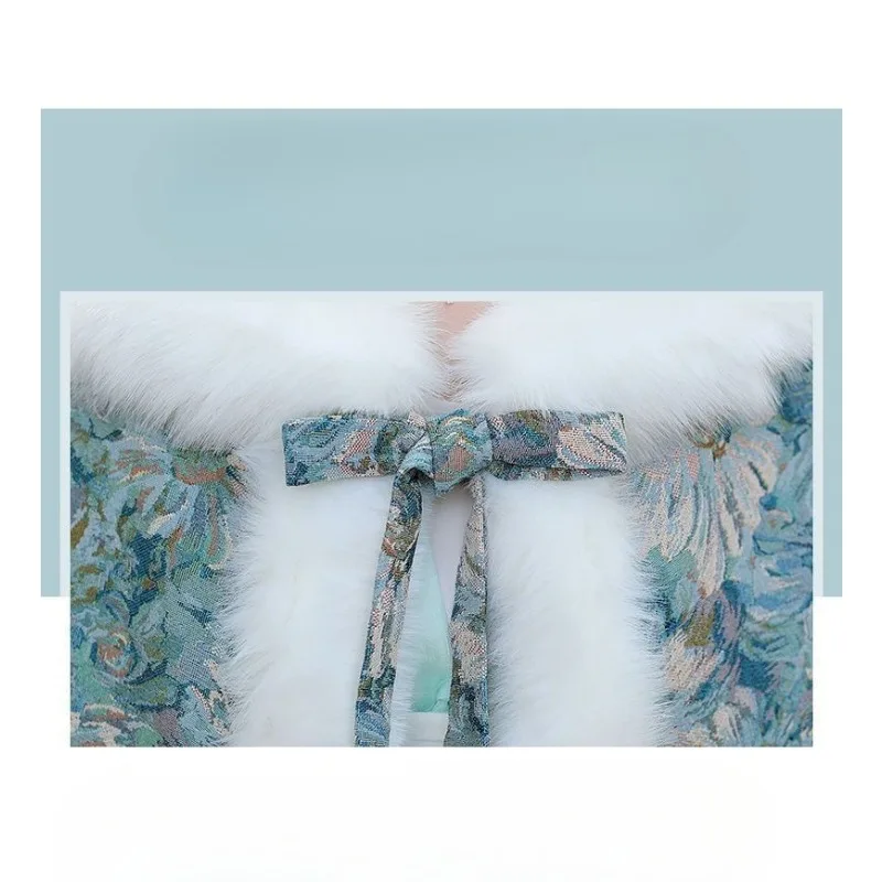 الموضة والفردية Hanfu كيب كيب شال فرو الشتاء الفراء طوق سميكة ودافئة طويلة النمط الصيني معطف لشتاء المرأة