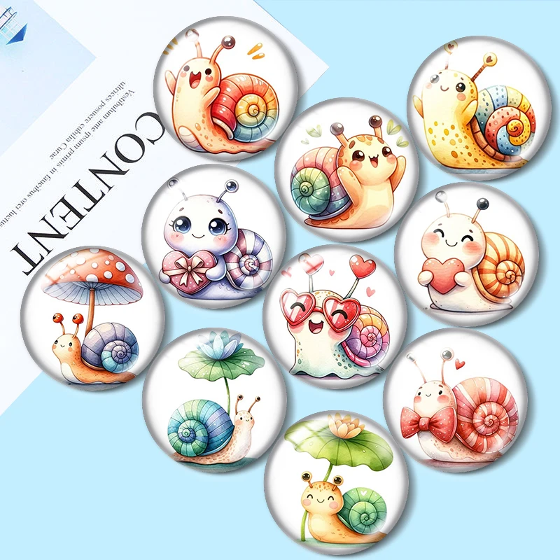Watercolor Cute Snail  12/18/20/25mm glass cabochon  bracelet pendant rings for jewelry demo earrings back Making findings