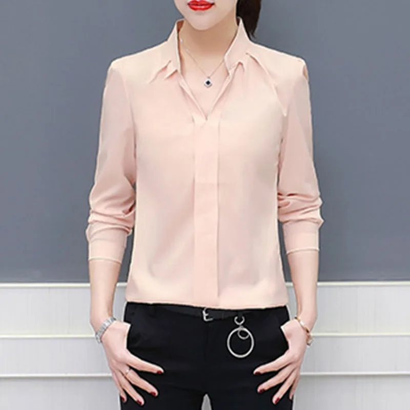 Women V-Neck Blouses Solid Color Spring Autumn Elegant Streetwear Casual Ladies Long Sleeve Shirts Female Loose Pullover Tops