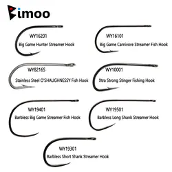 Bimoo 20pcs High Carbon Steel Barb and Barbless  Fly Tying Hook For Big Game Streamer Minnow Saltwater Fishing Lure Bait 1/0 5/0