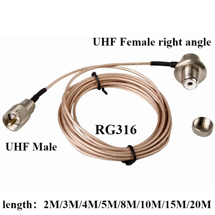 

RG316 cable UHF Male Female RG316 Antenna Coax Cable SO239 Male to PL259 Female Right Angle Car Radio Extension Cable