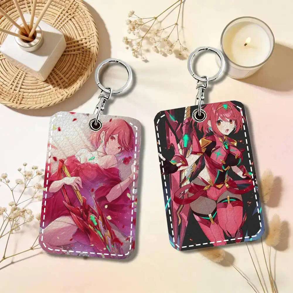 Pyra Animated Game X-Xenoblade Chronicles X Card Case Keychain Access Card Bag Key Tag Ring Leather Card Holder Key Ring Access