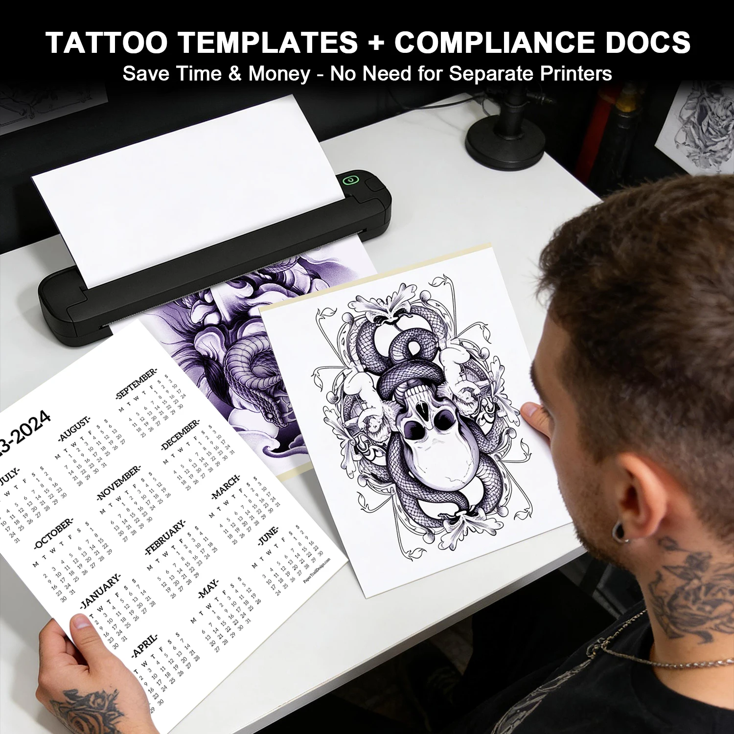 

Беспроводной принтер для тату-трафаретов, термотрансферный принтер без чернил, портативный принтер формата А4 для тату-мастеров