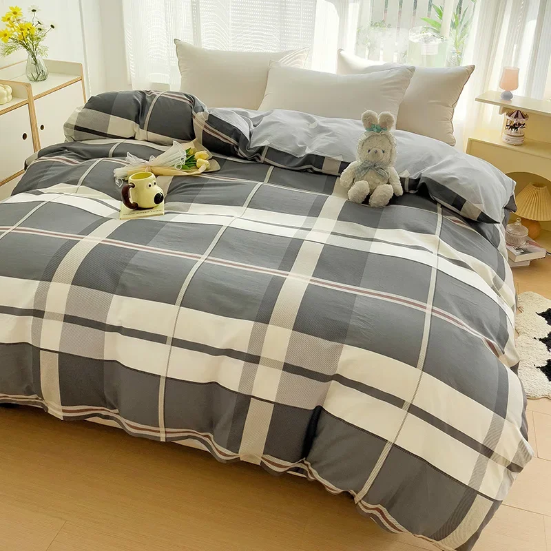 Plaid Duvet Cover Queen 100% Cotton Grid Duvet Covers Soft Checkered Comforter Cover with Zipper Ties Comfortable Home Bedding