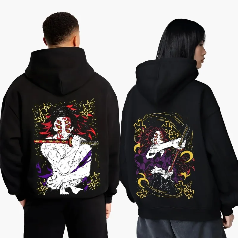 

Autumn Winter Men's Clothing Hoodies Japanese Anime Demon Slayer Kokushibo Graphics Hooded Y2K Oversized Couple's Cotton Coat