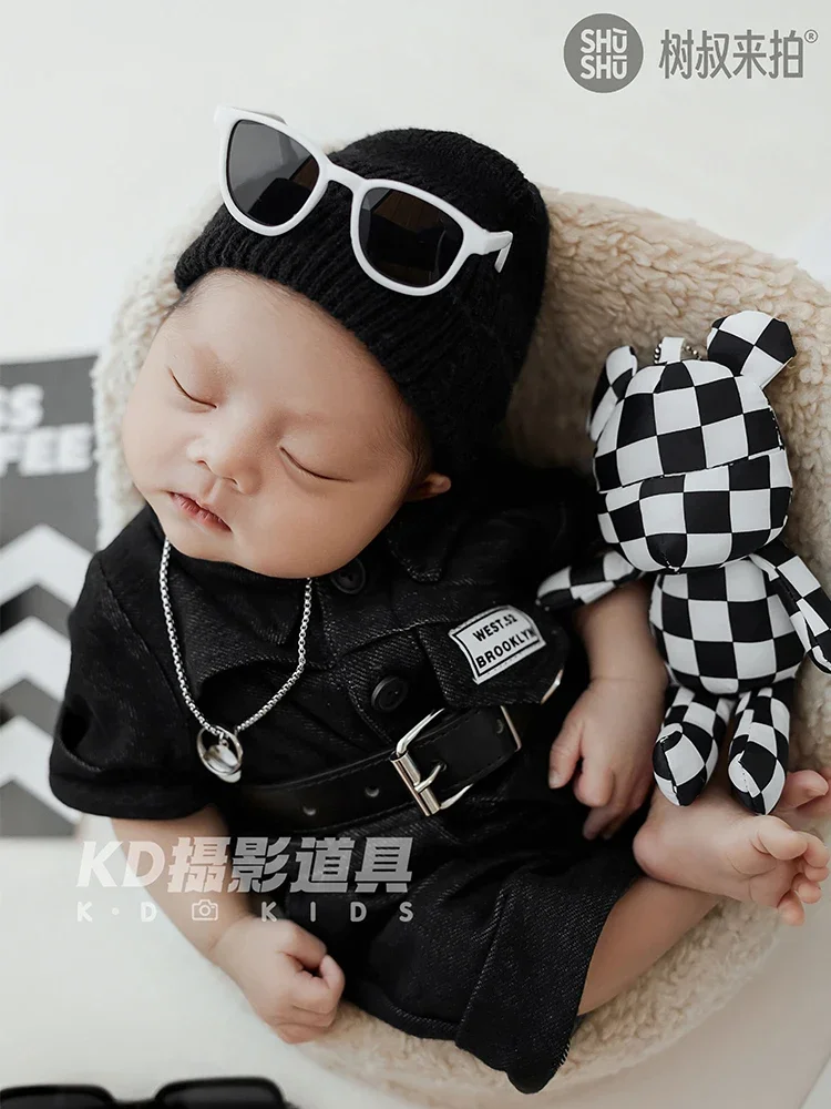 Newborn Photography Props for Baby Girl Boy Fashion Clothing Glasses Bear Set Baby Photo Shoot Costumes Background Accessories