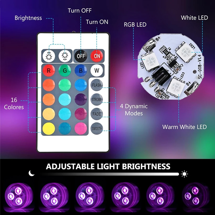 3LEDs RGB LED Underwater Light With Remote Control Submersible Lamp Waterproof For Swimming Fish Tank Pool Wedding Party Lightin