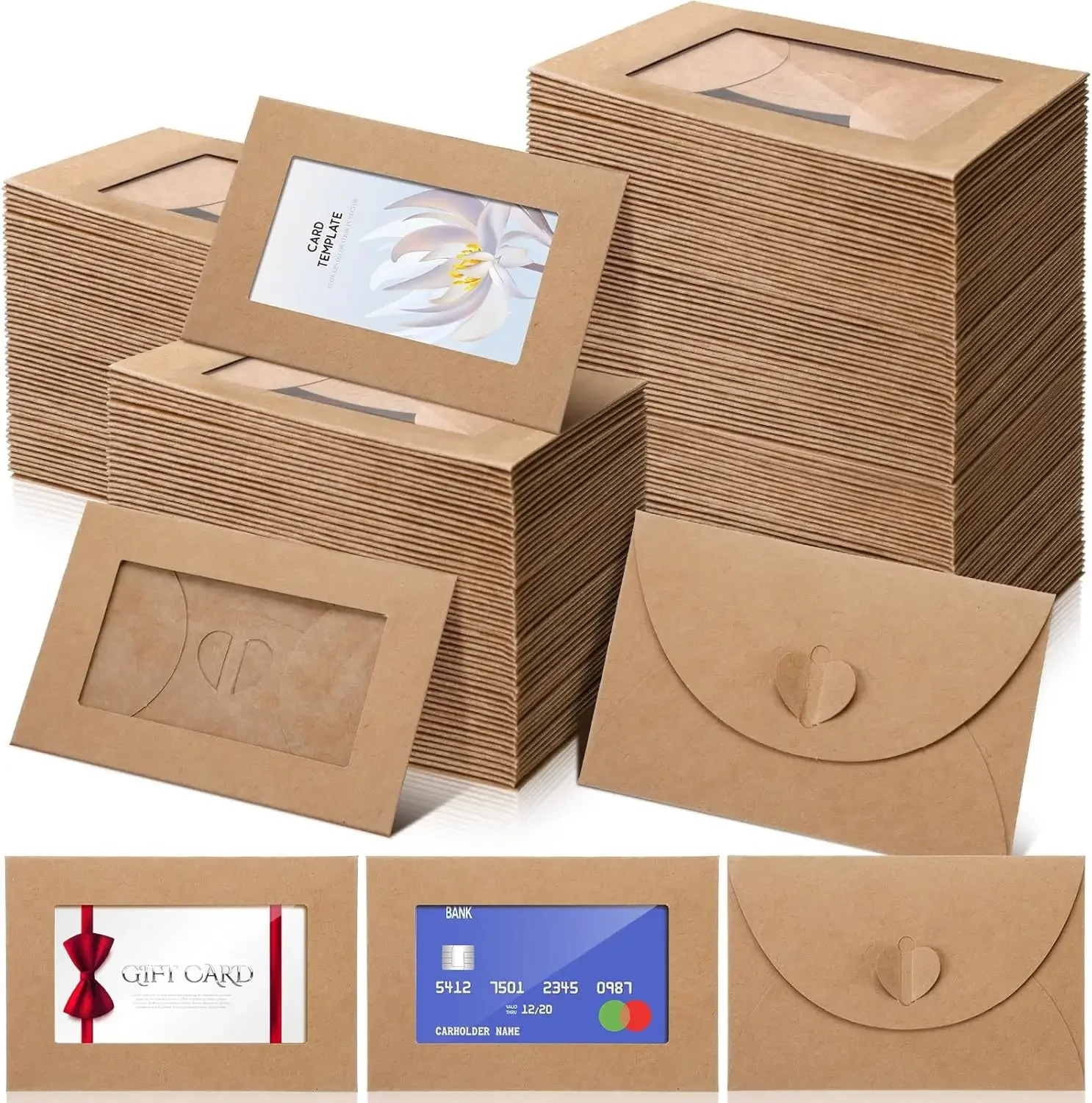50pcs/lot 10.5X7cm Envelope Postcard Window Opening Small Kraft Paper Envelope VIP Card Envelope for Wedding Invitations Packing