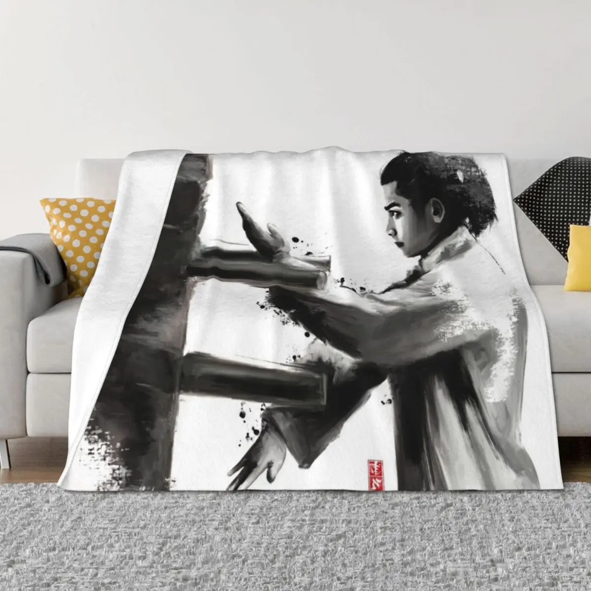 

Wing Chun Wooden Dummy Throw Blanket Soft Plaid Soft Sofa Quilt Blankets