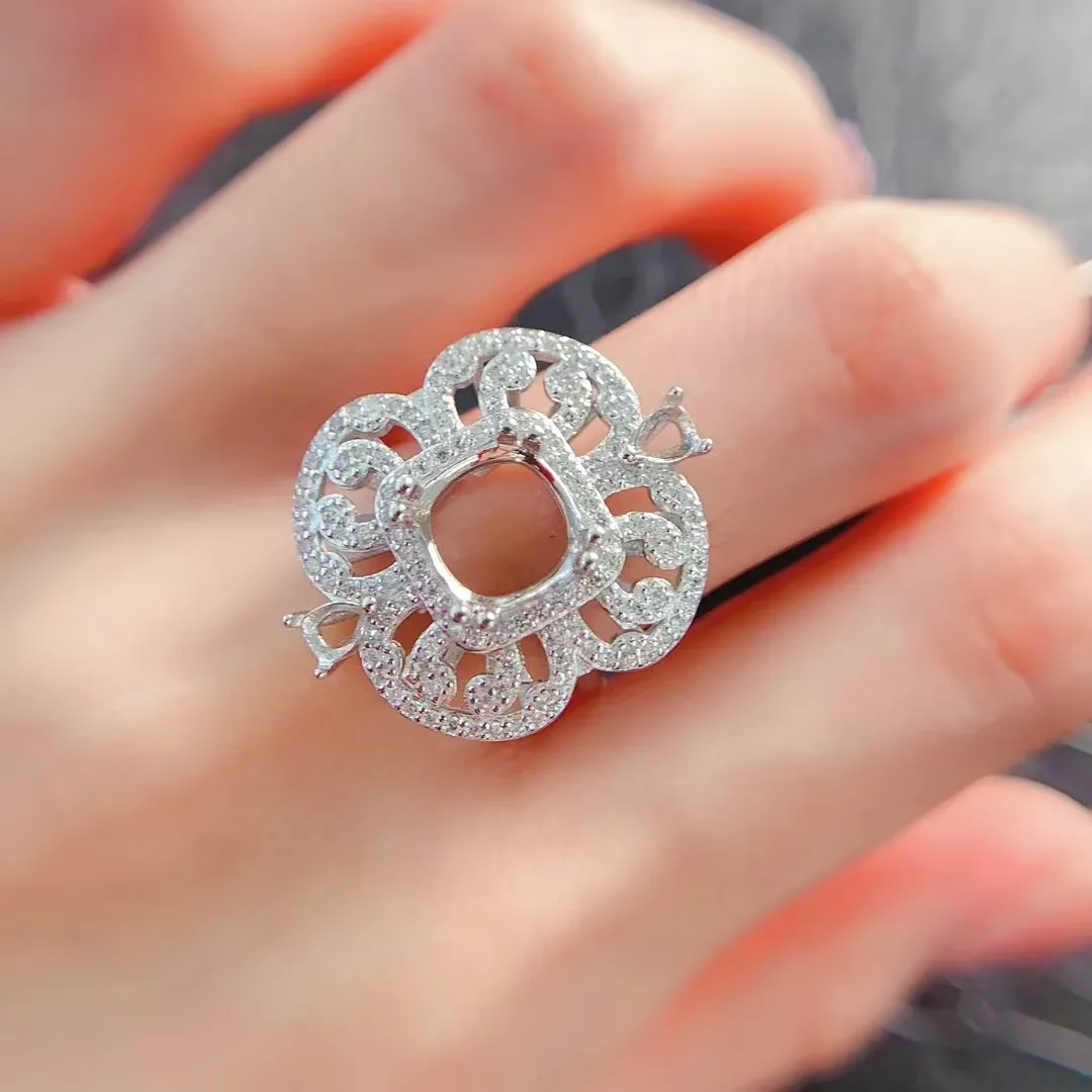 Luxury 925 Silver Ring Setting with 18K Gold Plating 8mm Square Shape Gemstone Ring Setting for Jewelry Shop