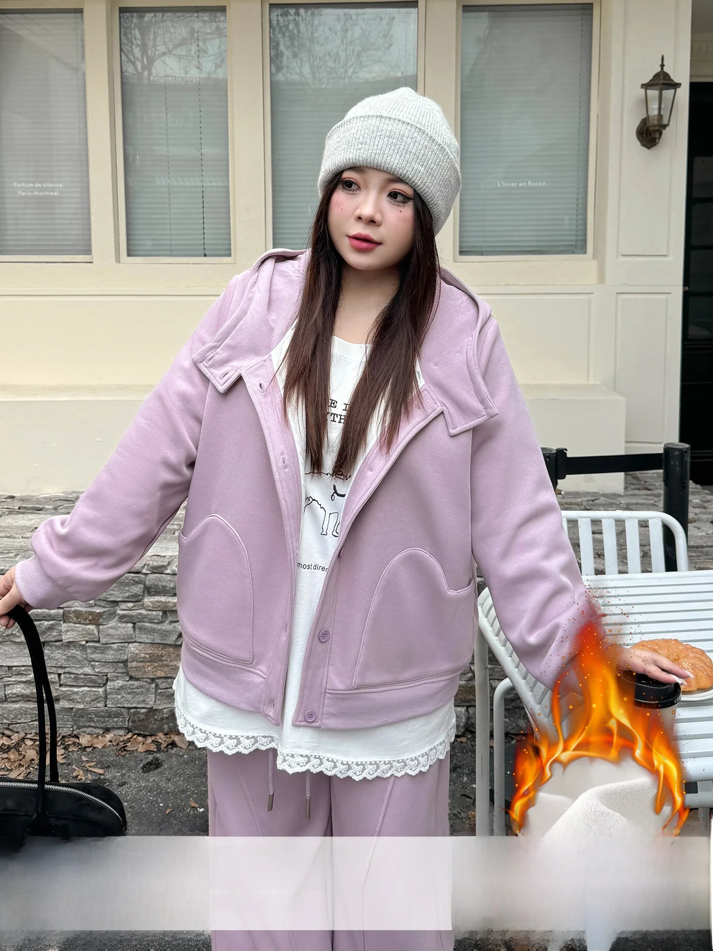 

Комплект спортивной одежды больших размеров, толстовка с капюшоном на подкладке, джинсовые брюки, осенне-зимняя мода для женщин больших размеров