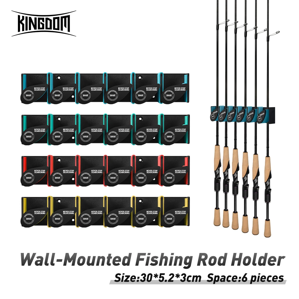 Kingdom Angelruten-Aufbewahrungsregal, 6 Löcher, Wandmontage, Angelrutenhalter, Halterung, einfaches vertikales Display, fester Rahmen