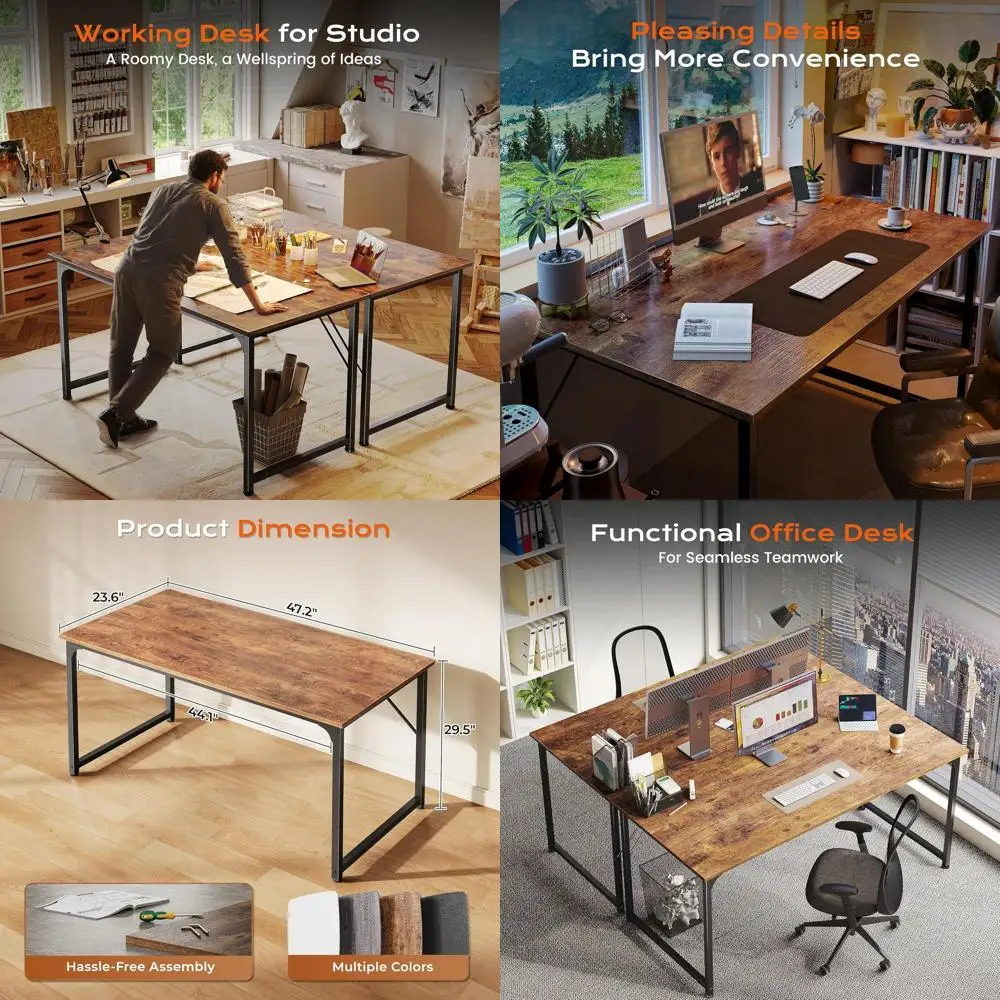 

Rustic Brown Metal Frame 47x24 Deep Desktop Computer Desk for Home Office, Gaming, Study, and Work from Home