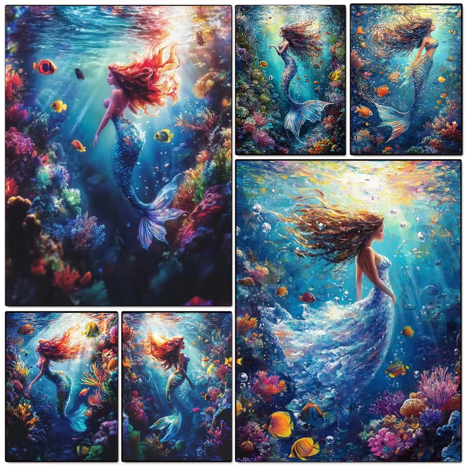 

Full Square Round 5D DIY Cartoon Diamond Painting Kit Mermaid Cross Embroidery Handmade Diamond Mosaic Art Gift