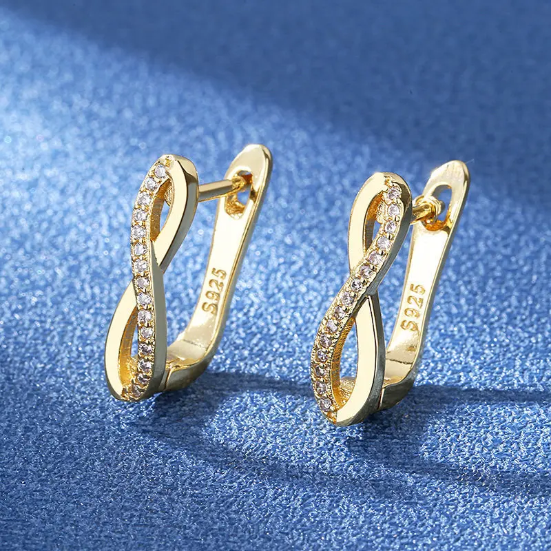 925 Sterling Silver Zirconia Crystal Earrings For Women Classic Geometric Twisted Line Earrings Party Versatile Jewelry ear cuff - view 2