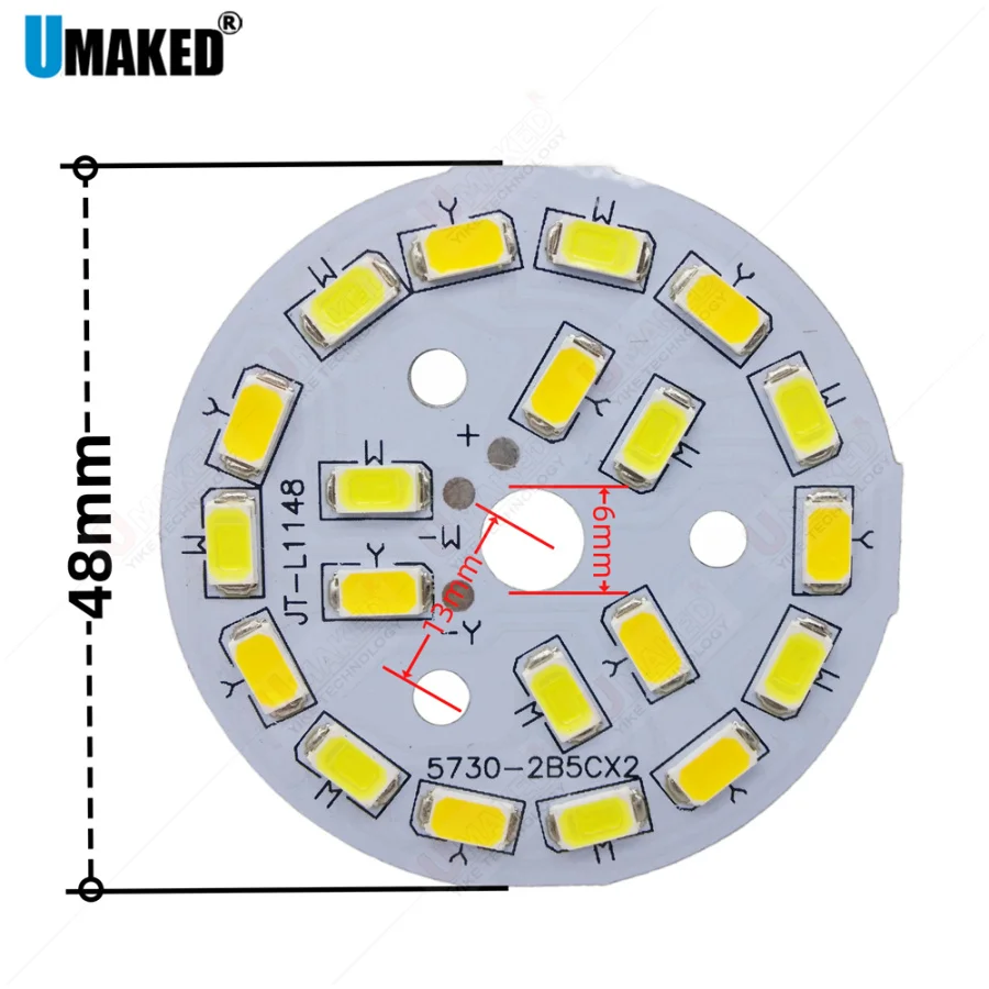 5Wx2 Warm/Cold White two color in one PCB 48mm 5730 SMD Light Board Led Lamp Panel For Ceiling PCB With LED diy for downlight