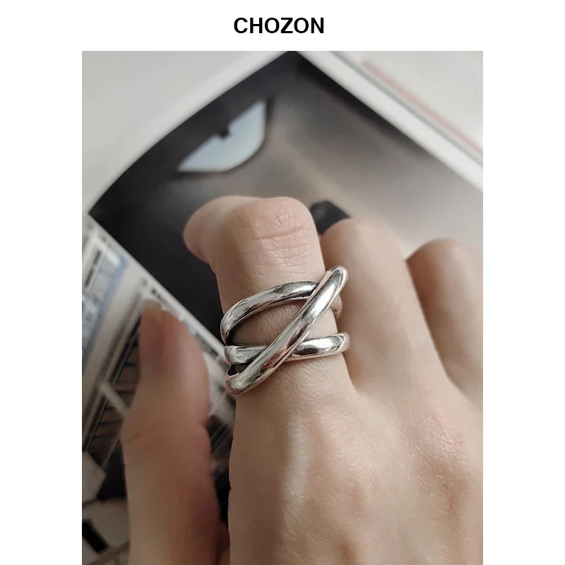 925 Sterling Silver Ring Retro Heavy Industry Irregular Cross Open Ring For Woman Original Geometric Exaggeration Ring Wholesale