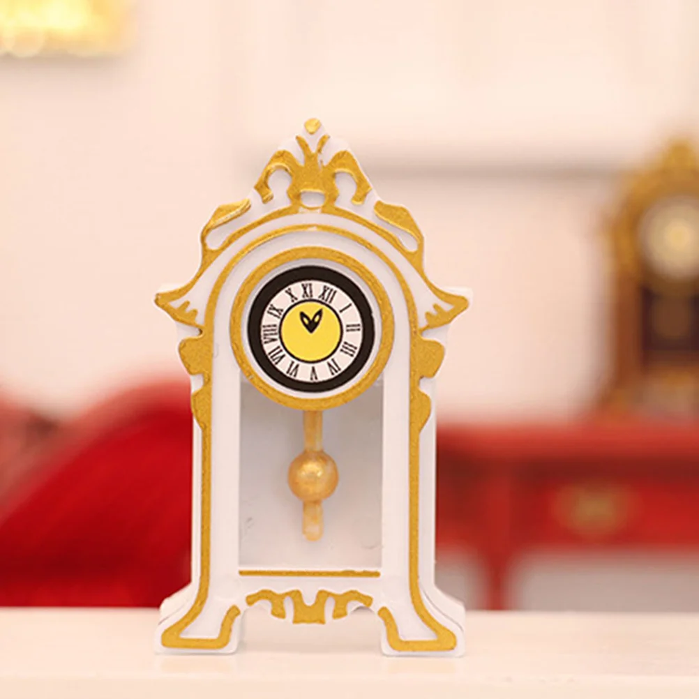 

Mini Desk Clock Toys Miniature House Vintage Pendulum Decor Model White Dollhouse Accessories
