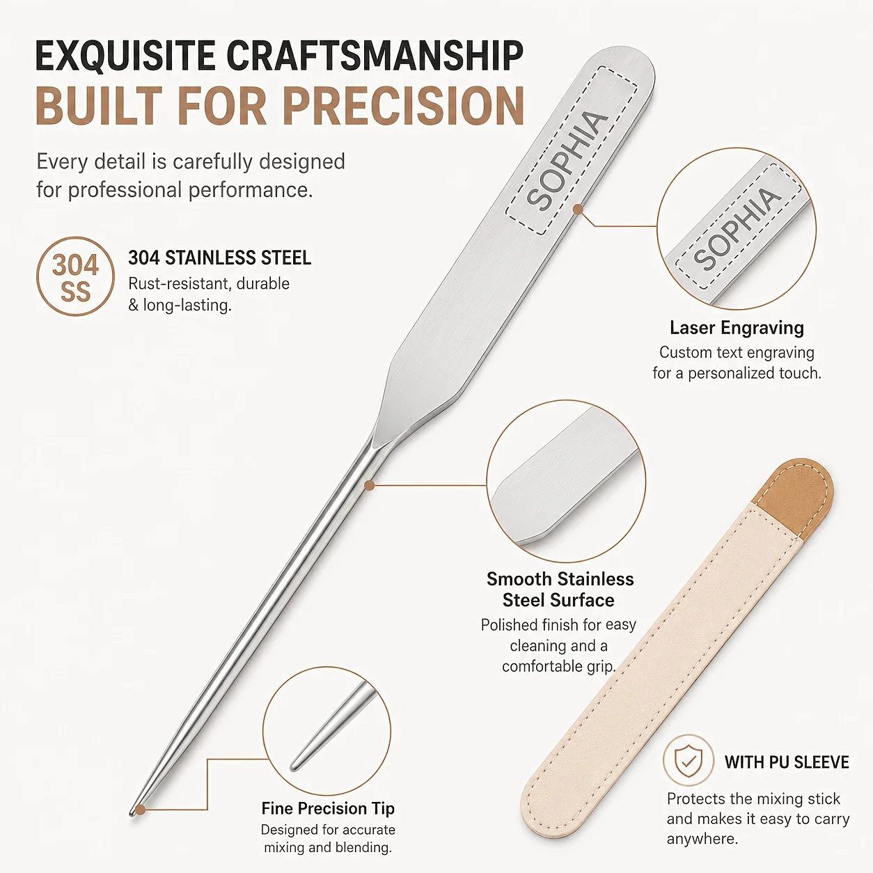 Imagen 6: Espátula de Acero Inoxidable Personalizada con Texto, Raspador de Maquillaje, Cuchara para Base Líquida, Herramientas de Maquillaje, Palito para Mezclar Colores de Belleza y Arte de Uñas