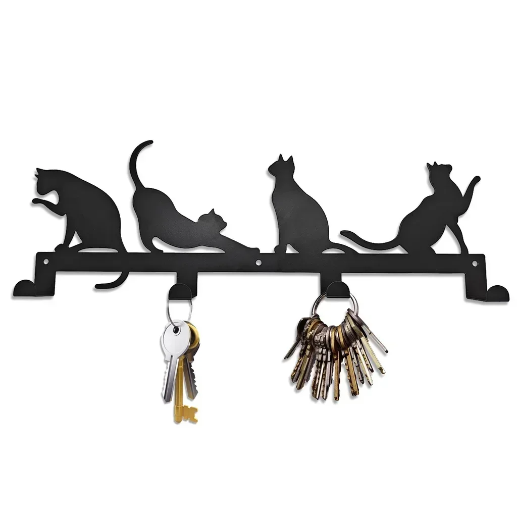 Crafts Cute Cat Rustic Wall Coat Storage Rack, Metal Cup Rack Space Saving Storage Organizer rack, Towel Rack, Coat rack