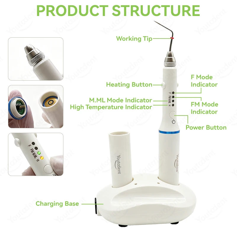 Youtodent Dental Cordless Gutta Percha Obturation Pen Root Canal Filling System 4 Tips Dual Batteries Endodontic Heating Tool