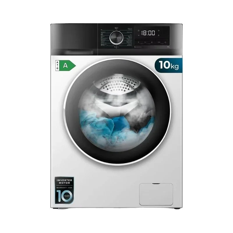10Kg Front Loading Washing Machine Knob Control Plastic Housing 1950W 1400 RPM High Spin Speed Low Consumption Steam Delay Start
