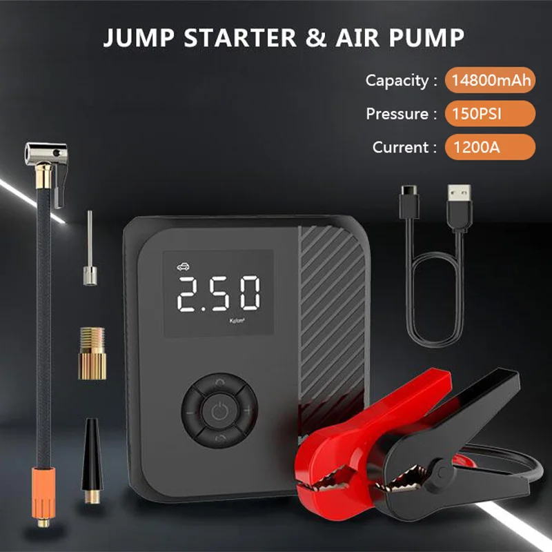 HZ010 4 In 1 1000A Jump Starter 150PSI Air Compressor 14800mAh Power Bank Air Pump Tire Inflator Car Ignition Starter