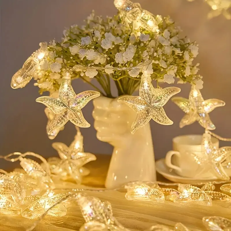1PC Romantic Sea Star Scallop String Lights Battery Powered Fairy Lights Atmosphere Decorative Lamp For Room Wedding Party Store