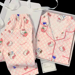 Hello Kitty Sweet Autumn Cloud Cotton New Anime Kawaii Women's Pajama Set Long Sleeve Home Wear Set Sanrio Women's Sleep