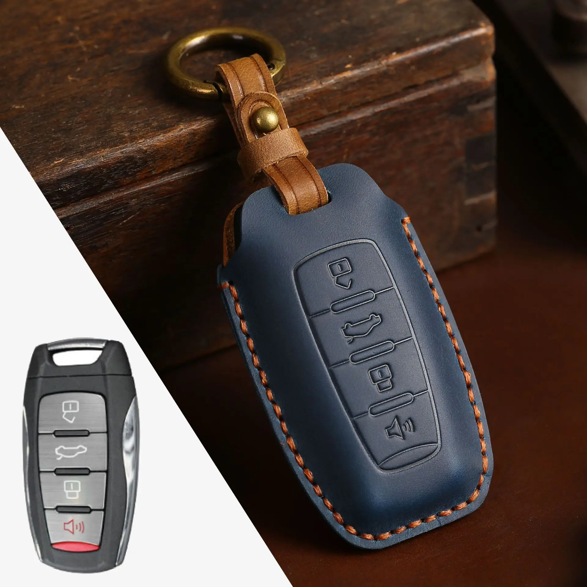 Crazy Horse Leather Car Key Case Cover Fob Shell for Great Wall Haval/Hover H6 H7 H4 H9 F5 F7 H2S  Car Accessories