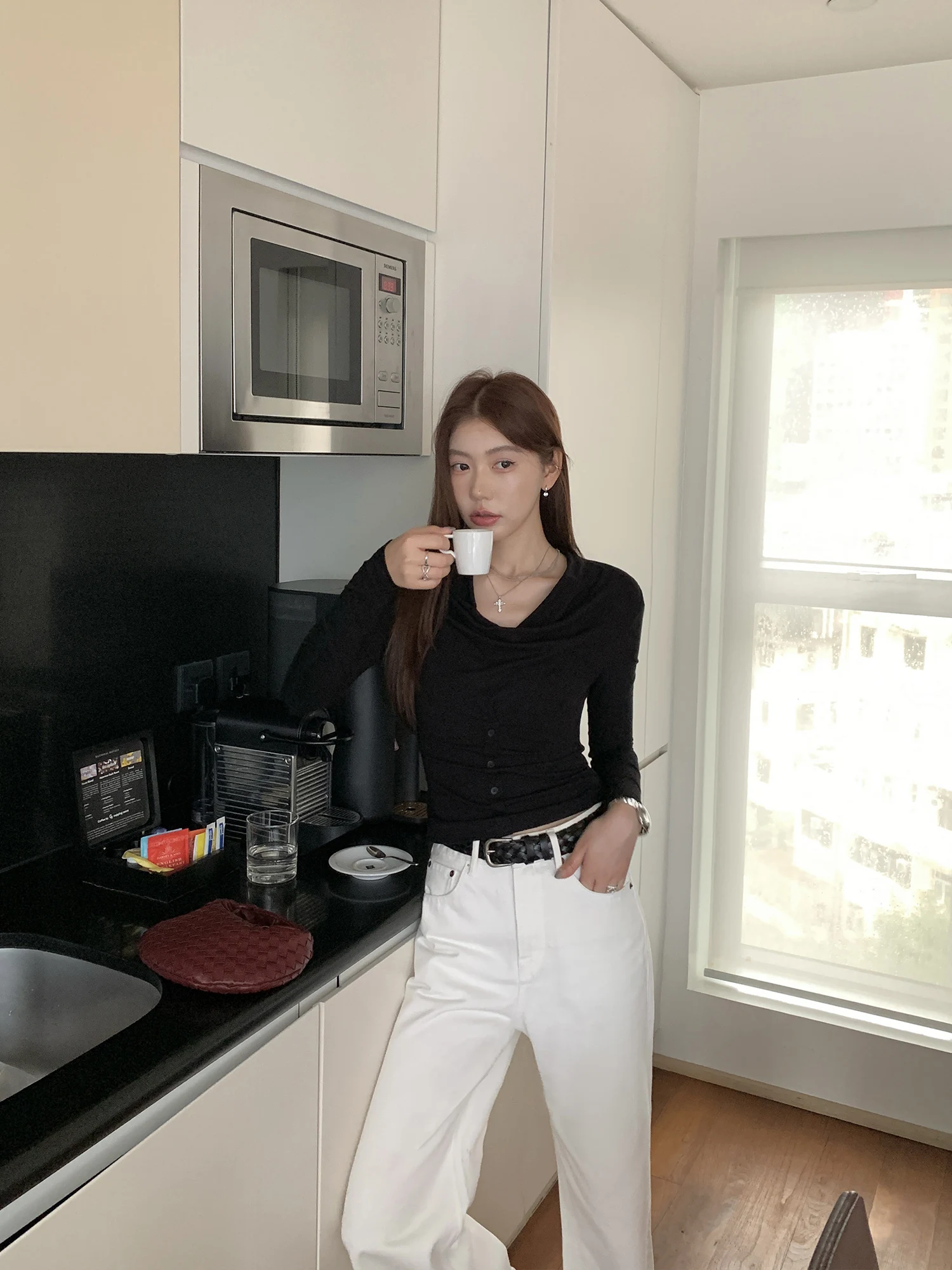 

Pusumede Slim Fit Трикотажная длинная футболка Sve Женская дизайнерская основа из нейлона Топ в полоску Повседневная одежда