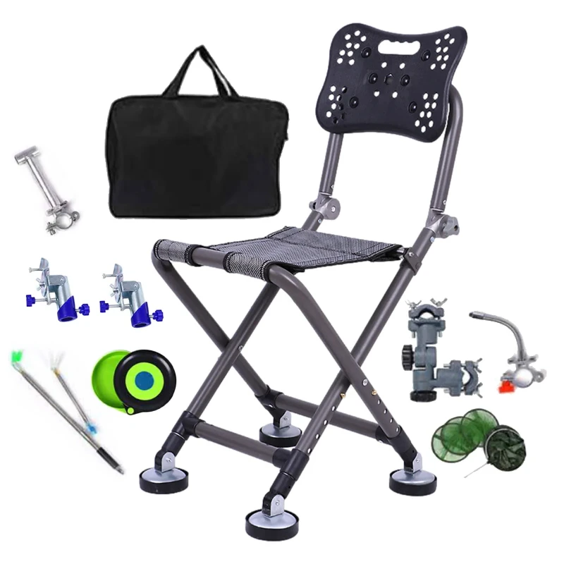 B-M Portable Fishing Chair Folding Camping Chair Stool Fish Chair 180 Degree Adjustable Backrest Four-leg Recliner AluminumAlloy