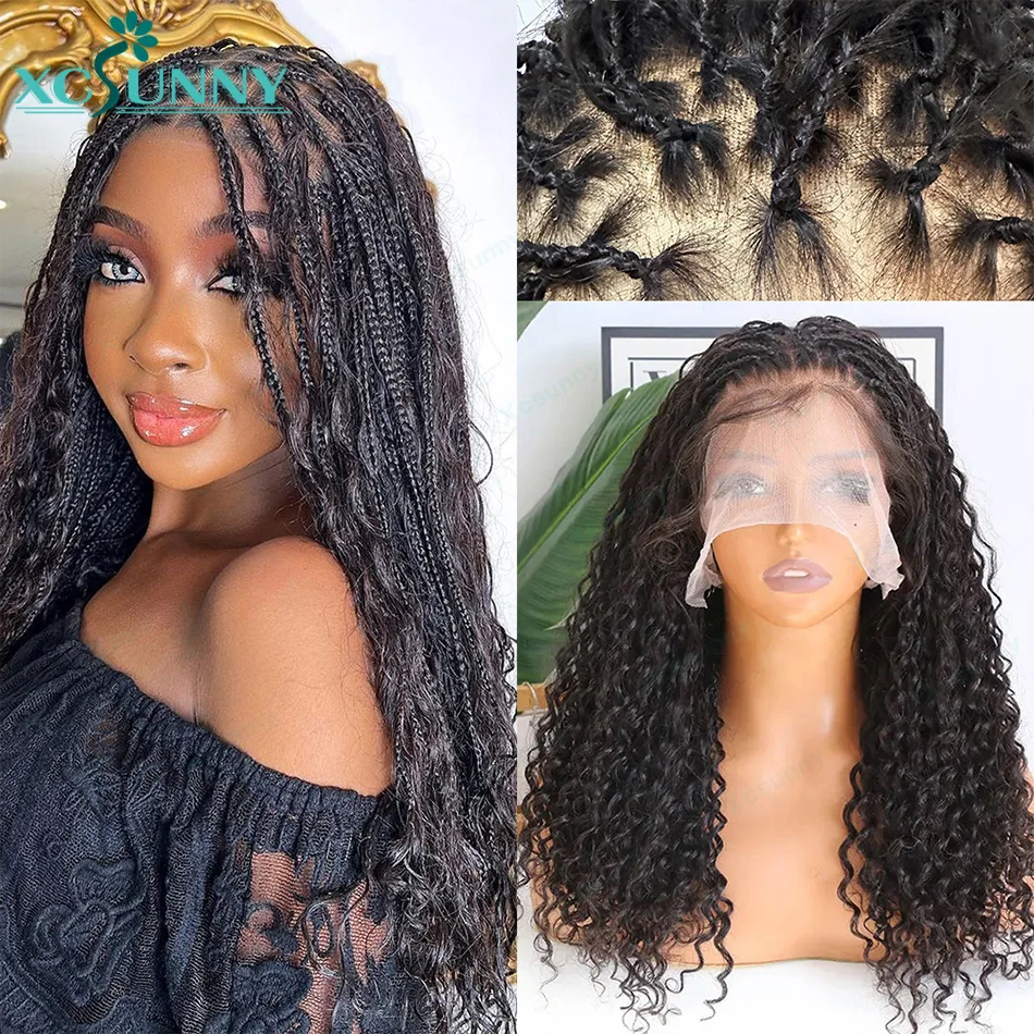 

Boho Box Braids Wig Virgin Full Lace Human Hair Wigs Transparent Lace Glueless Square Parted Boho Braided Wigs Knotless Plucked