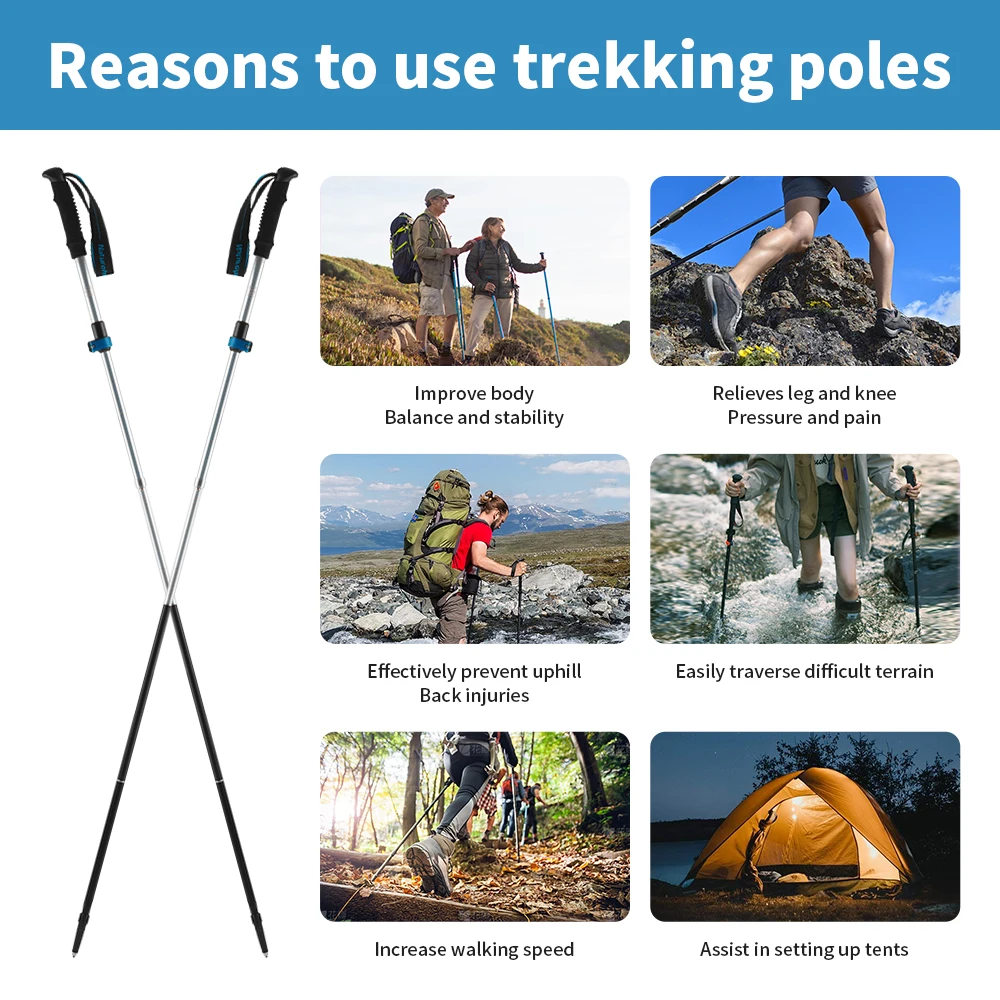 Naturehike bastones de Trekking ultraligeros plegables 1 Uds bastón para caminar portátil de aluminio bastón telescópico para senderismo bastón para acampar