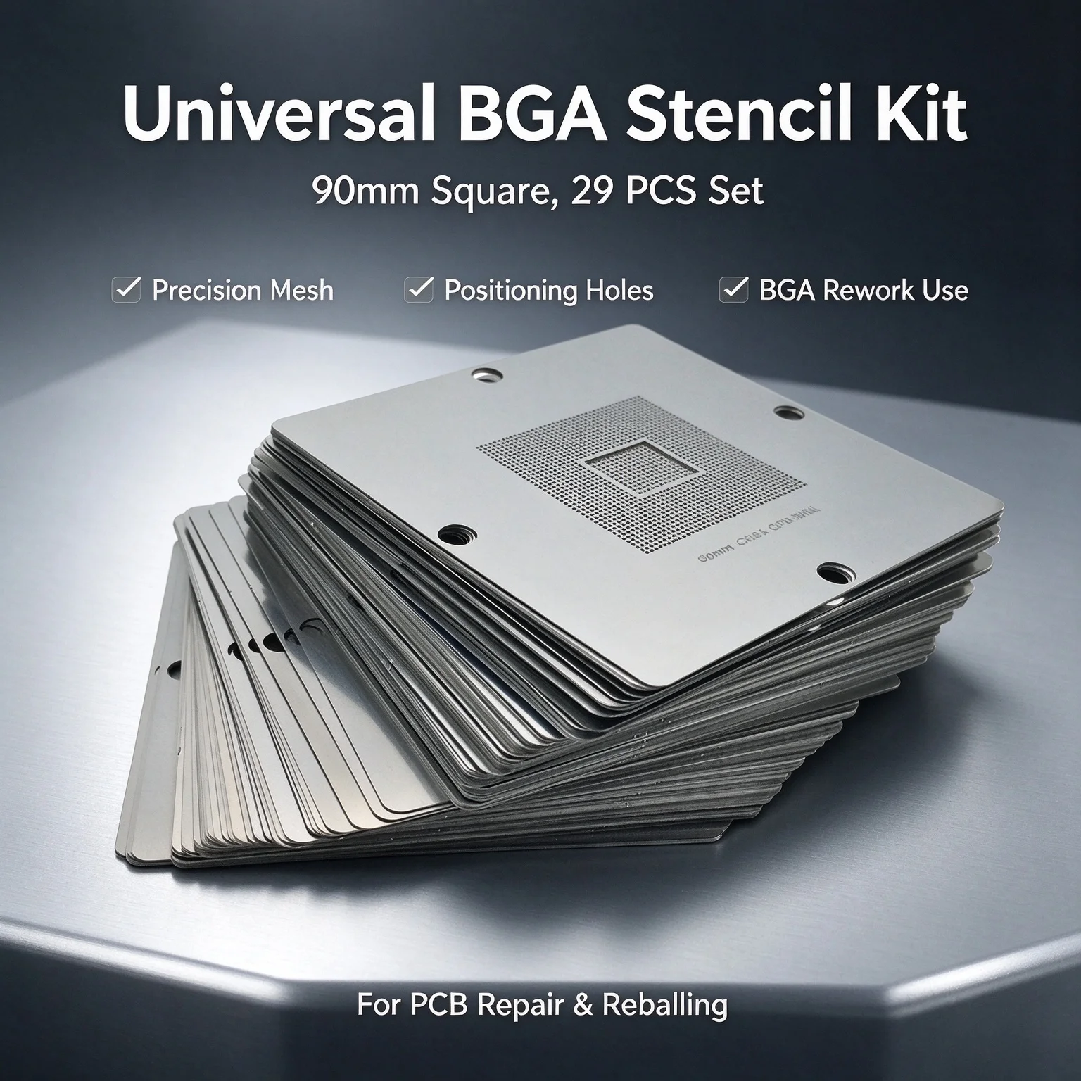 BGA Reballing Stencil Kits 29 Pcs Universal 90MM Steel Template Set for BGA Rework Soldering Station Use